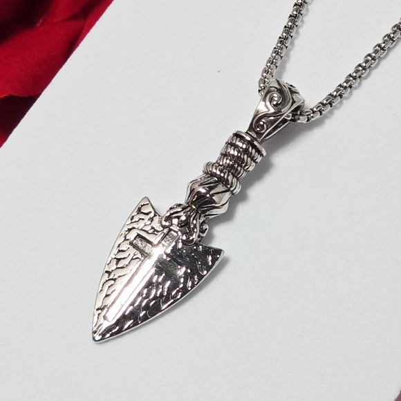 Boutique Other - Mens Cross Arrowhead Necklace Stainless Steel 24" Chain Christian Western Biker